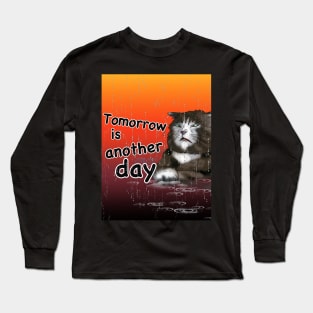 sad wet wise cat Long Sleeve T-Shirt